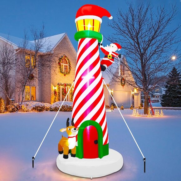 🆕10FT Christmas Inflatable Giant Lighted Lighthouse Blowups Outdoor Decoration - Picture 3 of 11